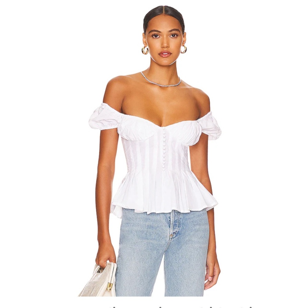 NEVER WORN WOMENS BARDOT ORCHID WHITE OFF-SHOULDER BLOUSE